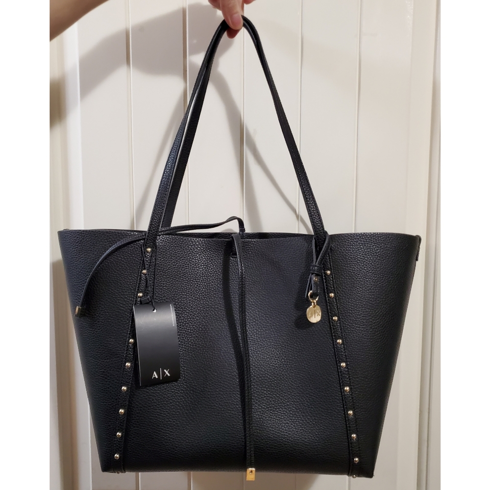 Armani Exchange Black Tote with Gold Accents